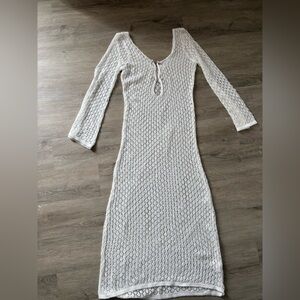 White Crochet Long Sleeve Dress